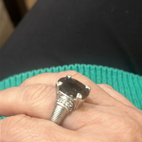 Sterling Silver CZ Smokey Quartz Ring - Picture 4 of 5
